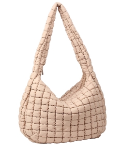 Puffy Quilted Nylon Large Shoulder bag Hobo NQ129 STONE